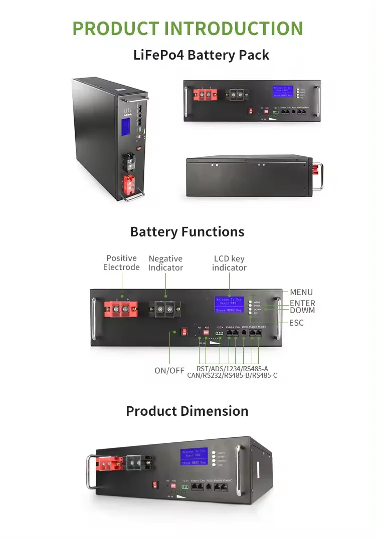 Lifepo4 Solar İnvertör ve Ev Enerji Depolama Sistemi İçin Lityum iyon Pil Paketleri 3U 5000W 48V 100Ah 3