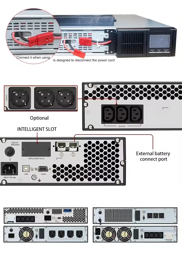 UPS trực tuyến Rackmount 19 inch 2U Sóng sin tinh khiết một pha Bộ nguồn liên tục gắn trên giá 1KVA 2KVA 3KVA 7